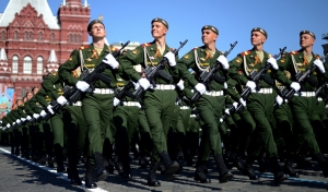 Russian soldiers march in Moscow's Red Square during Friday's Victory Day parade, a show of military might amid tensions in Ukraine following Moscow's annexation of Crimea.